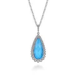 Discount Gabriel & Co. 24 inch Sterling Silver Faceted Rock Crystal Turquoise Bujukan Teardrop Necklace