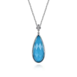 Best Gabriel & Co. 24 inch 925 Sterling Silver Faceted Rock Crystal Turquoise Doublet Bujukan Teardrop Necklace