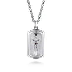 Discount Gabriel & Co. 22 Inch 925 Sterling Silver Garnet Dog Tag Pendant Necklace With Dagger