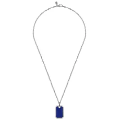 Best Gabriel & Co. 22 Inch 925 Sterling Silver Lapis Dog Tag Pendant Necklace