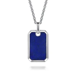 Best Gabriel & Co. 22 Inch 925 Sterling Silver Lapis Dog Tag Pendant Necklace
