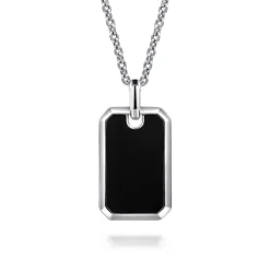Best Gabriel & Co. 22 Inch 925 Sterling Silver Onyx Dog Tag Pendant Necklace