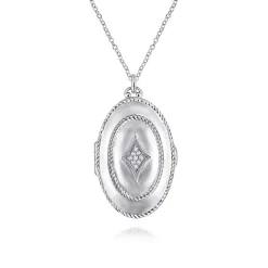 Clearance Gabriel & Co. 25 inch 925 Sterling Silver Oval Locket Necklace with White Sapphire