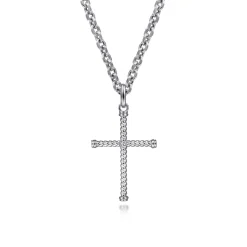 Sale Gabriel & Co. 22 Inch 925 Sterling Silver Twisted Rope Cross Pendant Necklace