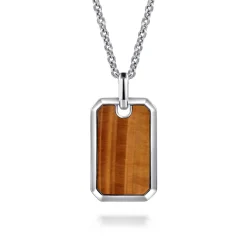 New Gabriel & Co. 22 Inch 925 Sterling Silver Yellow Tiger Eye Dog Tag Pendant Necklace