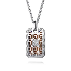New Gabriel & Co. 22 Inch 925 Sterling Silver Yellow Tiger Eye Dog Tag Pendant Necklace