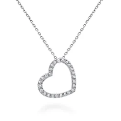 Best Gabriel & Co. 18 inch Tilted 14K White Gold Open Heart Diamond Pendant Necklace