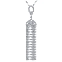 Outlet Gabriel & Co. 30 inch Vintage Inspired 18K White Gold Filigree and Diamond Tassel Pendant Necklace