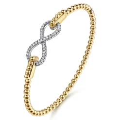 Clearance Gabriel & Co. Infinity - 14K White and Yellow Gold Bujukan Diamond Infinity Bangle Bracelet