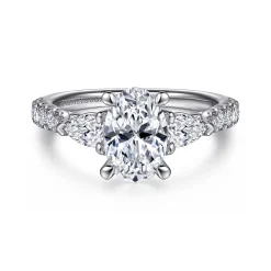 Best Gabriel & Co. Isadora - 14K White Gold Oval Three Stone Diamond Engagement Ring