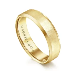 Clearance Gabriel & Co. Isaiah - 14K Yellow Gold 6mm - Beveled Edge Satin Finish Men's Wedding Band