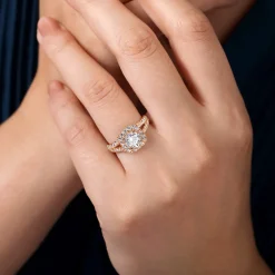 Best Gabriel & Co. James - 14K Rose Gold Cushion Halo Round Diamond Engagement Ring