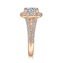 Discount Gabriel & Co. James - 14K Rose Gold Cushion Halo Round Diamond Engagement Ring