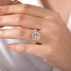 Discount Gabriel & Co. James - 14K Rose Gold Cushion Halo Round Diamond Engagement Ring