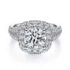 Hot Gabriel & Co. James - 14K White Gold Cushion Halo Round Diamond Engagement Ring