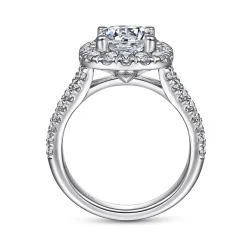 Hot Gabriel & Co. James - 14K White Gold Cushion Halo Round Diamond Engagement Ring