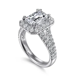 Clearance Gabriel & Co. James - 14K White Gold Halo Emerald Cut Diamond Engagement Ring