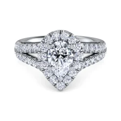 New Gabriel & Co. James - 14K White Gold Pear Shape Halo Diamond Engagement Ring
