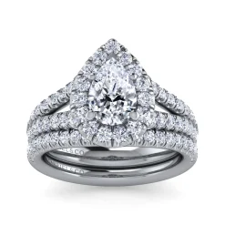 New Gabriel & Co. James - 14K White Gold Pear Shape Halo Diamond Engagement Ring