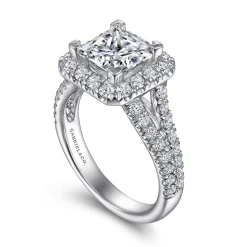 Clearance Gabriel & Co. James - 14K White Gold Princess Halo Diamond Engagement Ring