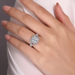 Clearance Gabriel & Co. James - 14K White Gold Princess Halo Diamond Engagement Ring