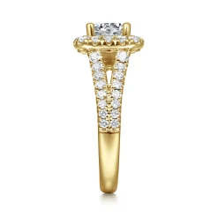 Discount Gabriel & Co. James - 14K Yellow Gold Cushion Halo Round Diamond Engagement Ring
