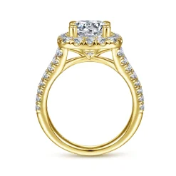 Discount Gabriel & Co. James - 14K Yellow Gold Cushion Halo Round Diamond Engagement Ring