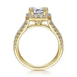 Clearance Gabriel & Co. James - 14K Yellow Gold Halo Emerald Cut Diamond Engagement Ring