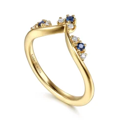 Best Gabriel & Co. Janay - 14K Yellow Gold Prong Set Sapphire and Diamond Anniversary Band - 0.07 ct