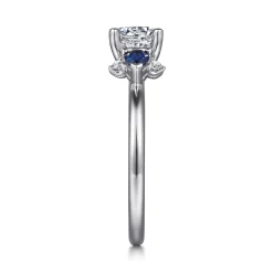 Gabriel & Co. Jeanne - 14K White Gold Round Three Stone Sapphire and Diamond Engagement Ring