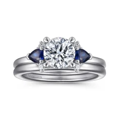 Gabriel & Co. Jeanne - 14K White Gold Round Three Stone Sapphire and Diamond Engagement Ring