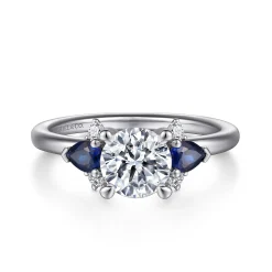 Gabriel & Co. Jeanne - 14K White Gold Round Three Stone Sapphire and Diamond Engagement Ring