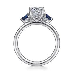 Gabriel & Co. Jeanne - 14K White Gold Round Three Stone Sapphire and Diamond Engagement Ring
