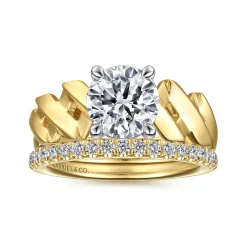 New Gabriel & Co. Joie - 14K White-Yellow Gold Twisted Diamond Engagement Ring