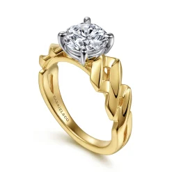 New Gabriel & Co. Joie - 14K White-Yellow Gold Twisted Diamond Engagement Ring