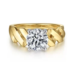 New Gabriel & Co. Joie - 14K White-Yellow Gold Twisted Diamond Engagement Ring