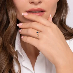 Sale Gabriel & Co. Jolly - 14K Yellow Gold Prong Set Pear Sapphire and Round Diamond Anniversary Band - 0.07 ct