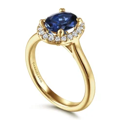 Hot Gabriel & Co. Jordana - 14K Yellow Gold Oval Halo Sapphire and Diamond Engagement Ring