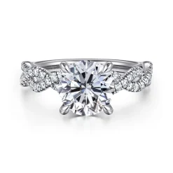 New Gabriel & Co. Josefina - 14K White Gold Twisted Round Diamond Engagement Ring