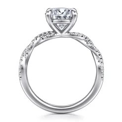 New Gabriel & Co. Josefina - 14K White Gold Twisted Round Diamond Engagement Ring