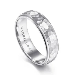 Sale Gabriel & Co. Joshua - 14K White Gold 6mm - Hammered Finish Men's Wedding Band
