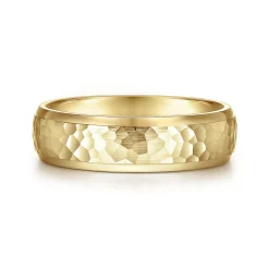 New Gabriel & Co. Joshua - 14K Yellow Gold 6mm - Hammered Finish Men's Wedding Band