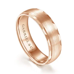 Clearance Gabriel & Co. Julian - 14K Rose Gold 6mm - Satin Finish Men's Wedding Band with Carved Edge