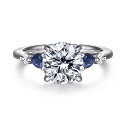Clearance Gabriel & Co. Kallie - 14K White Gold Round Diamond and Sapphire Engagement Ring
