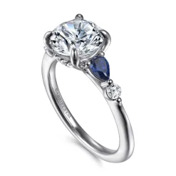 Clearance Gabriel & Co. Kallie - 14K White Gold Round Diamond and Sapphire Engagement Ring