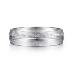 Outlet Gabriel & Co. Kayden - 14K White Gold 6mm - Brushed Diamond Cut Men's Wedding Band