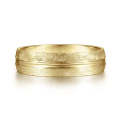 New Gabriel & Co. Kayden - 14K Yellow Gold 6mm - Brushed Diamond Cut Men's Wedding Band