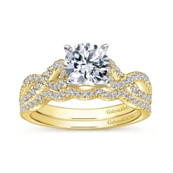 Gabriel & Co. Kayla - 14K White-Yellow Gold Twisted Round Diamond Engagement Ring