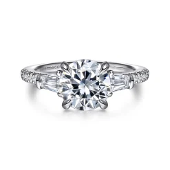 Sale Gabriel & Co. Kendal - 14K White Gold Round Three Stone Diamond Engagement Ring