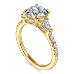 New Gabriel & Co. Kendal - 14K Yellow Gold Round Three Stone Diamond Engagement Ring